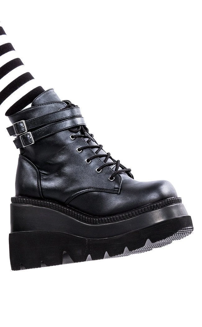 Demonia Shoes SHAKER-52 Black Vegan Leather Platform Ankle Boots (AU Stock) 8 Demonia Shoes SHAKER-52 Black Vegan Leather Platform Ankle Boots (AU Stock)