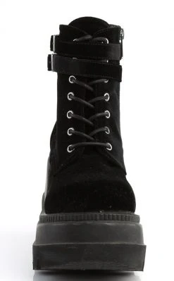 Demonia Shoes SHAKER-52 Black Velvet Platform Ankle Boots