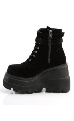 Demonia Shoes SHAKER-52 Black Velvet Platform Ankle Boots