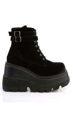 Demonia Shoes SHAKER-52 Black Velvet Platform Ankle Boots