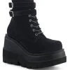 Demonia Shoes SHAKER-52 Black Velvet Platform Ankle Boots