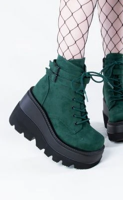 Demonia SHAKER-52 Emerald Faux Suede Ankle Boots (Au Stock) Shoes