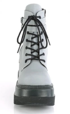 Demonia SHAKER-52 Grey UV Reflective Platform Ankle Boots Shoes