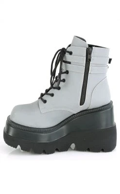 Demonia SHAKER-52 Grey UV Reflective Platform Ankle Boots Shoes