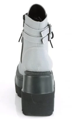 Demonia SHAKER-52 Grey UV Reflective Platform Ankle Boots Shoes
