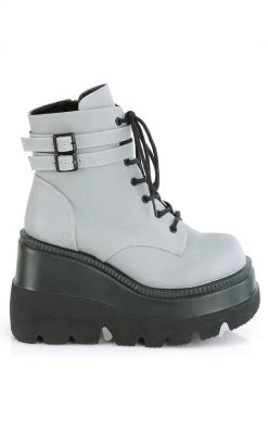 Demonia SHAKER-52 Grey UV Reflective Platform Ankle Boots Shoes
