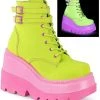 Demonia SHAKER-52 Lime Green & Pink UV Glitter Platform Ankle Boots Shoes