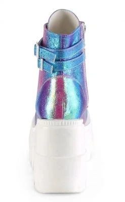 Demonia Shoes SHAKER-52 Purple Iridescent Platform Ankle Boots