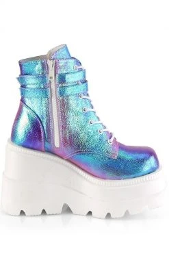 Demonia Shoes SHAKER-52 Purple Iridescent Platform Ankle Boots