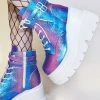 Demonia Shoes SHAKER-52 Purple Iridescent Platform Ankle Boots
