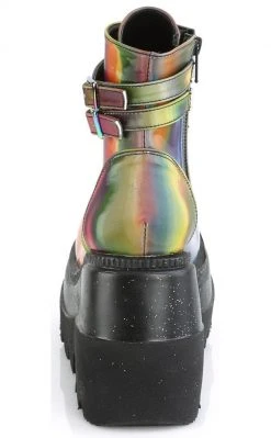 Demonia Shoes SHAKER-52 Rainbow Reflective Platform Ankle Boots