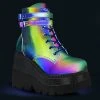 Demonia Shoes SHAKER-52 Rainbow Reflective Platform Ankle Boots