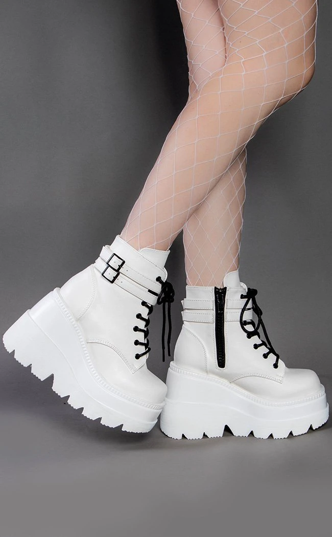 Demonia Shoes SHAKER-52 White Vegan Leather Platform Ankle Boots (Au Stock) 5 Demonia Shoes SHAKER-52 White Vegan Leather Platform Ankle Boots (Au Stock)