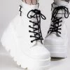 Demonia SHAKER-52 White Vegan Leather Platform Ankle Boots Shoes