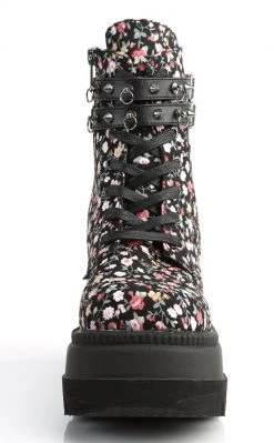 Demonia Shoes SHAKER-52ST Floral Fabric Platform Ankle Boots