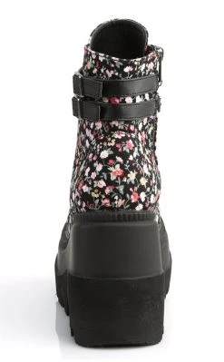 Demonia Shoes SHAKER-52ST Floral Fabric Platform Ankle Boots