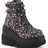 Demonia Shoes SHAKER-52ST Floral Fabric Platform Ankle Boots 1 Demonia Shoes SHAKER-52ST Floral Fabric Platform Ankle Boots
