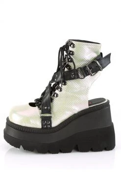 Demonia SHAKER-56 Green Iridescent Platform Ankle Boots