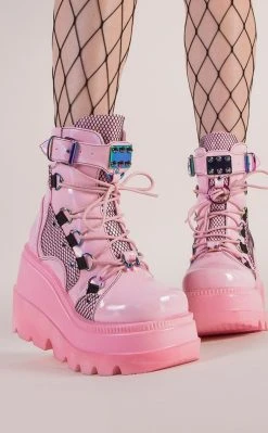 Demonia SHAKER-60 Baby Pink Platform Ankle Boots (Au Stock)