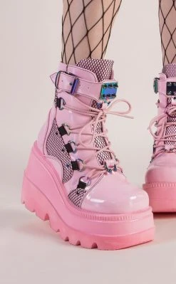 Demonia Shoes SHAKER-60 Baby Pink Platform Ankle Boots