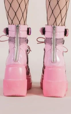 Demonia Shoes SHAKER-60 Baby Pink Platform Ankle Boots