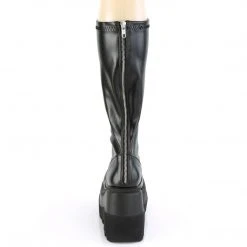 Demonia SHAKER-65 Black Vegan Leather Knee High Platform Boots