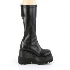 Demonia SHAKER-65 Black Vegan Leather Knee High Platform Boots
