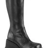 Demonia SHAKER-65 Black Vegan Leather Knee High Platform Boots