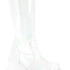 Demonia SHAKER-65 White Holographic Knee High Platform Boots