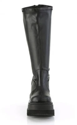 Demonia Plus Size SHAKER-65WC Black Vegan Leather Knee High Platform Boots | Wide Calf (Au Stock)