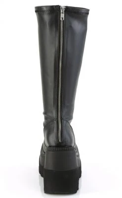 Demonia Plus Size SHAKER-65WC Black Vegan Leather Knee High Platform Boots | Wide Calf (Au Stock)