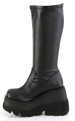 Demonia Plus Size SHAKER-65WC Black Vegan Leather Knee High Platform Boots | Wide Calf