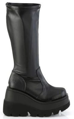 Demonia Plus Size SHAKER-65WC Black Vegan Leather Knee High Platform Boots | Wide Calf