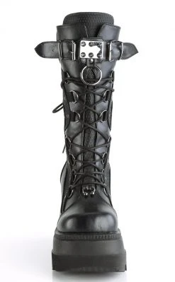 Demonia Shoes SHAKER-70 Black Vegan Leather Platform Boots