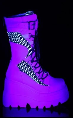 Demonia Shoes SHAKER-70 White Vegan Leather Platform Boots