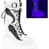 Demonia Shoes SHAKER-70 White Vegan Leather Platform Boots