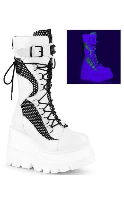 Demonia Shoes SHAKER-70 White Vegan Leather Platform Boots