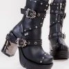 Demonia SINISTER-201 Black Vegan Leather Steampunk Boots Shoes