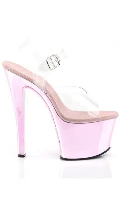 Pleaser SKY-308 Clr/B. Pink Chrome Heels