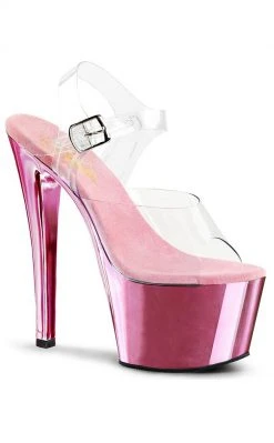Pleaser SKY-308 Clr/B. Pink Chrome Heels