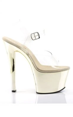 Pleaser Pole Shoes SKY-308 Clr/Gold Chrome Heels