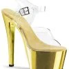 Pleaser Pole Shoes SKY-308 Clr/Gold Chrome Heels