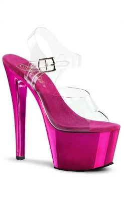 Pleaser SKY-308 Clr/H. Pink Chrome Heels Pole Shoes