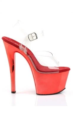 Pleaser SKY-308 Clr/Red Chrome Heels