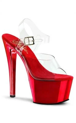 Pleaser SKY-308 Clr/Red Chrome Heels