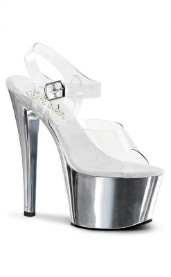Pleaser SKY-308 Clr/Slv Chrome Heels Pole Shoes