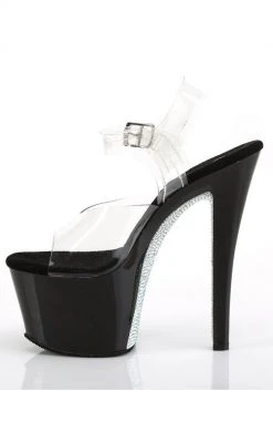 Pleaser SKY-308CRS Clr/Blk-Slv AB RSTN Heels