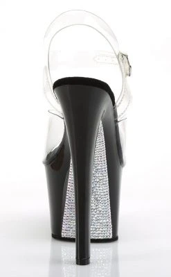 Pleaser SKY-308CRS Clr/Blk-Slv AB RSTN Heels