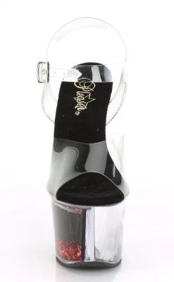 Pleaser SKY-308WHG Clr/Black/Red Glitter Pole Shoes