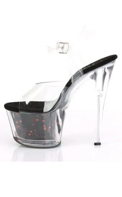Pleaser SKY-308WHG Clr/Black/Red Glitter Pole Shoes